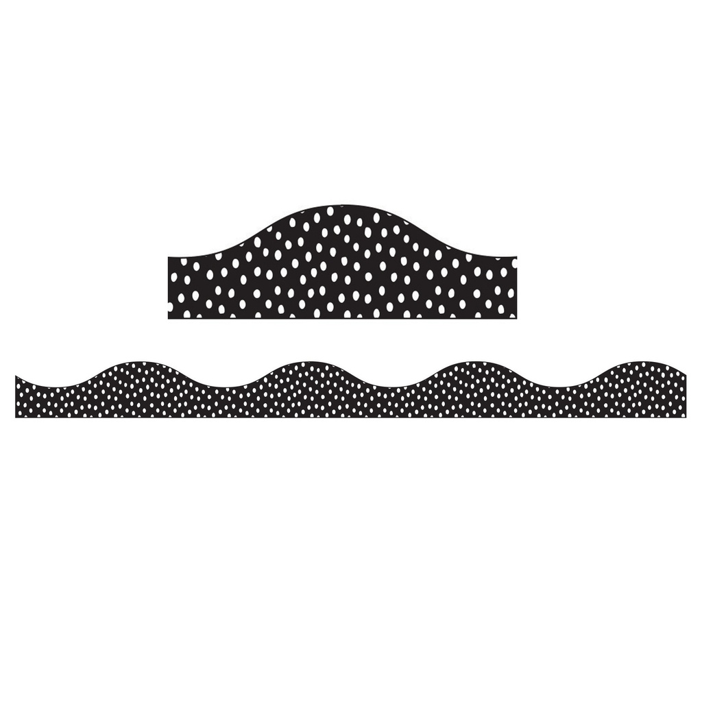 White Messy Dots on Black Magnetic Scallop Border 72 feet