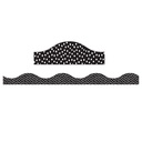 White Messy Dots on Black Magnetic Scallop Border 72 feet