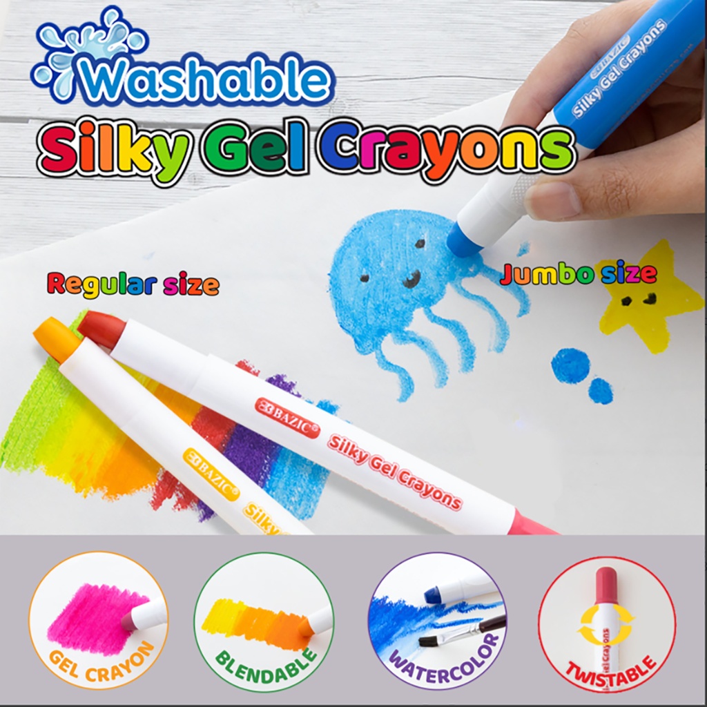 36 Washable Jumbo Silky Gel Crayons in 12 Assorted Colors