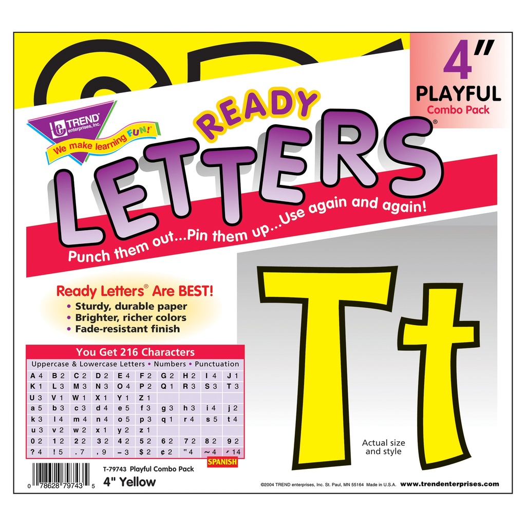 Yellow 4-Inch Playful Uppercase/Lowercase Combo Pack Ready Letters®