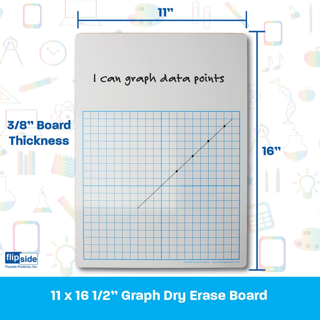 Two Sided 1/2" Graph 11" x 16 Dry Erase Boards Pack of 12