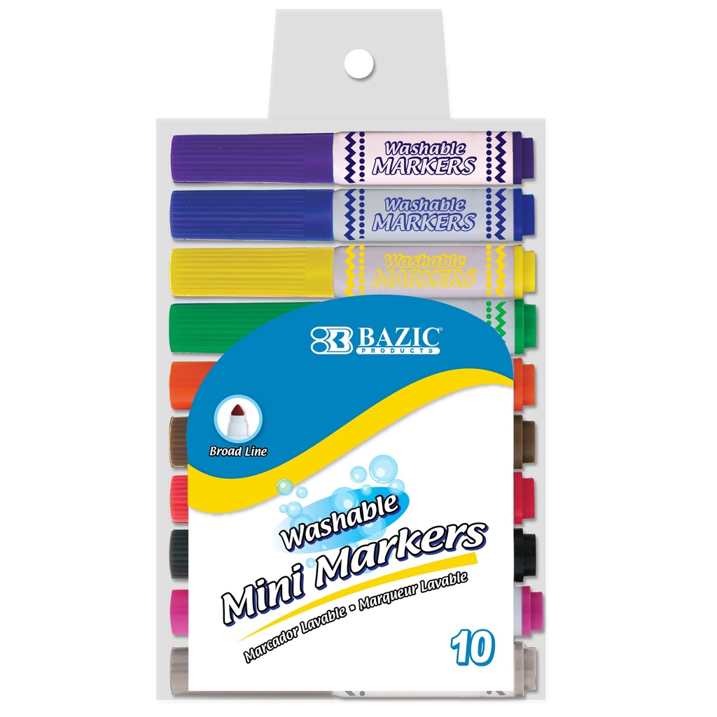120 Mini Broad Line Washable Markers in 10 Assorted Colors