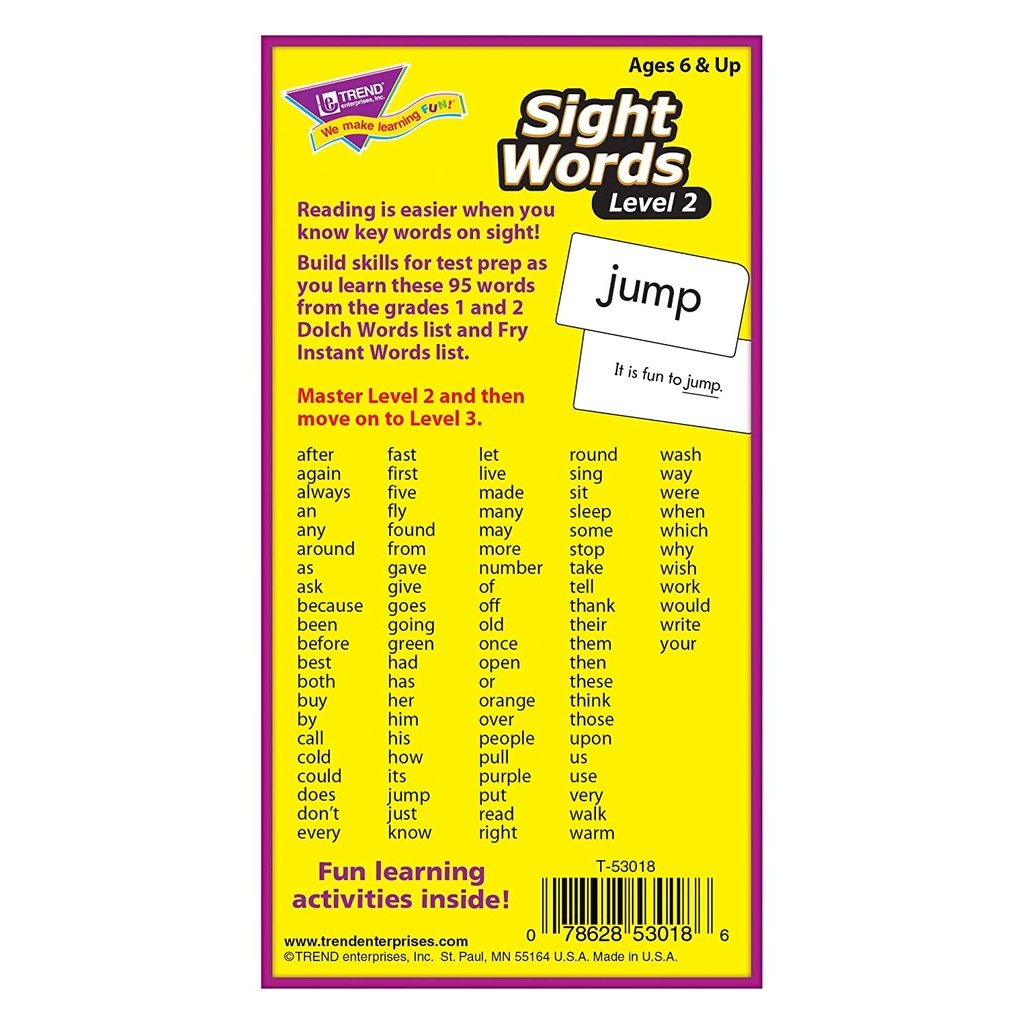 Level 2 Sight Words Skill Drill Flash Cards