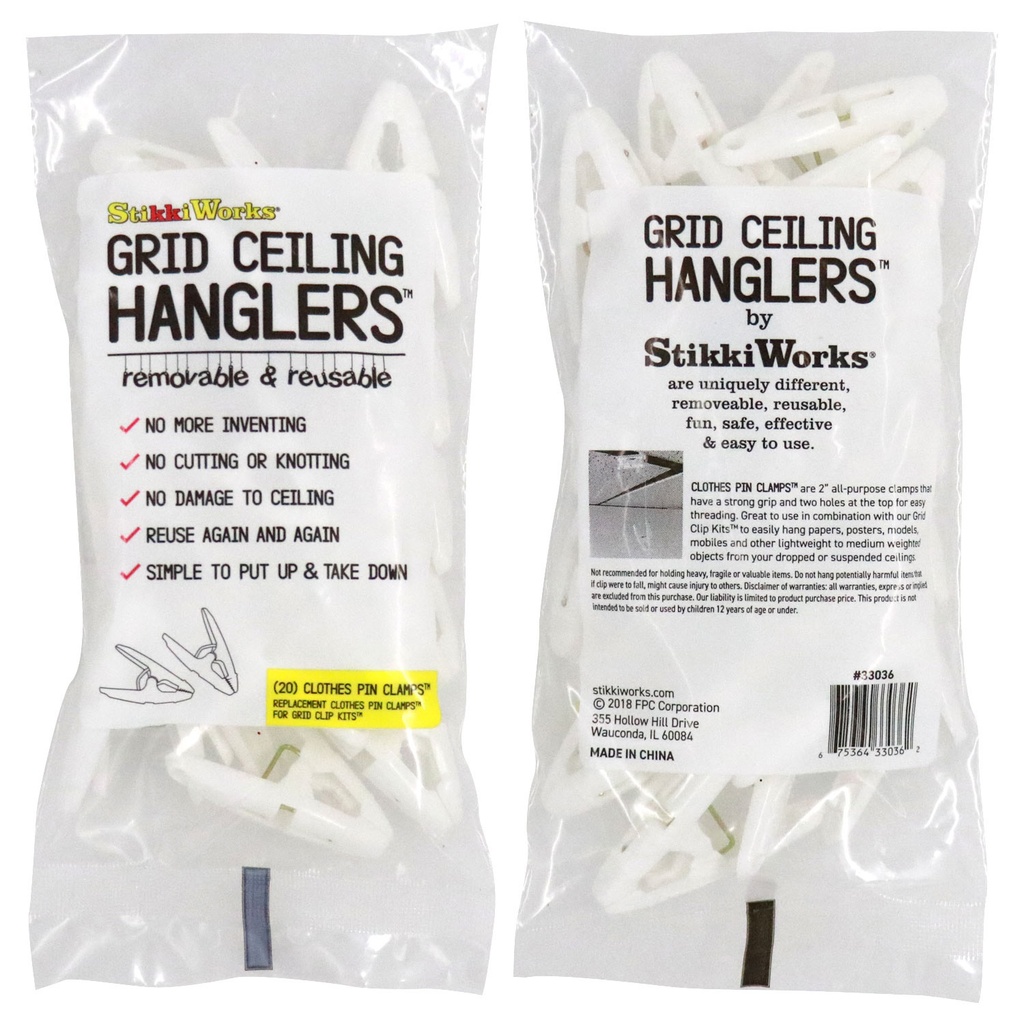 Grid Ceiling Hanglers™ Clothes Pin Clamps™ 120ct