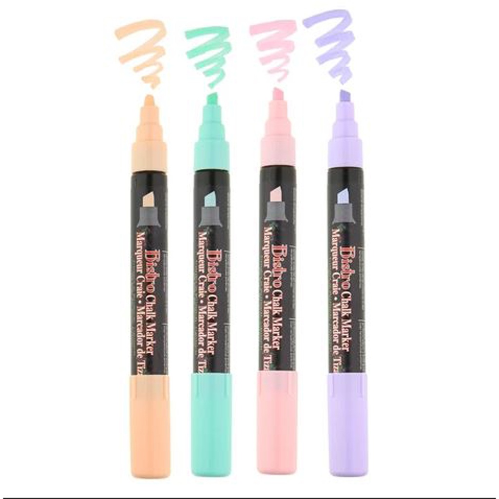 Bistro Chisel Tip Chalk Markers 4-Color Set: Blush Pink, Peppermint, Pastel Peach, Pale Violet