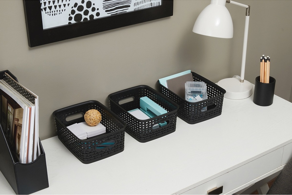 Small Black Plastic Weave Bins Set