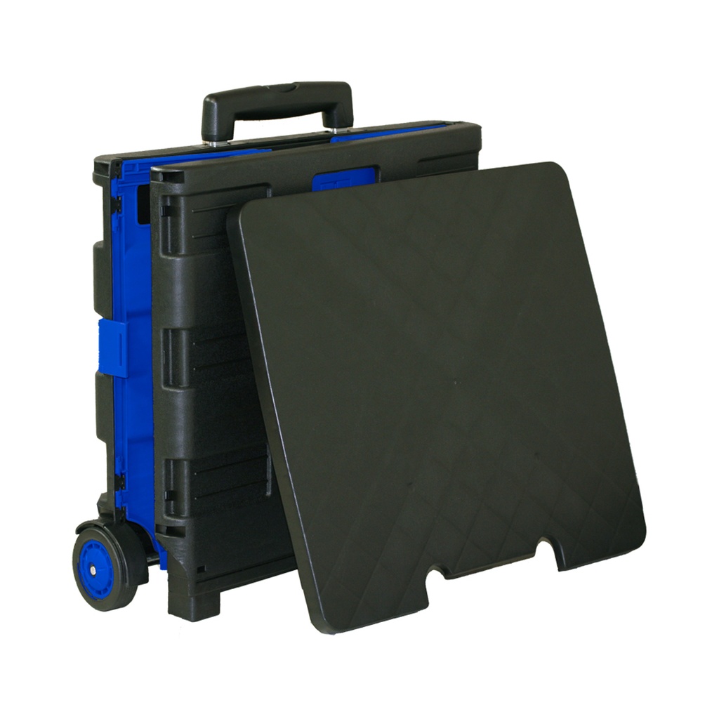 Black/Blue Folding Cart on Wheels w/Lid Cover 16" x 18" x 15"