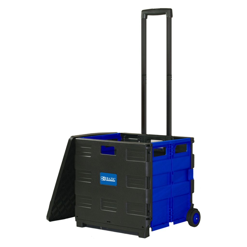 Black/Blue Folding Cart on Wheels w/Lid Cover 16" x 18" x 15"