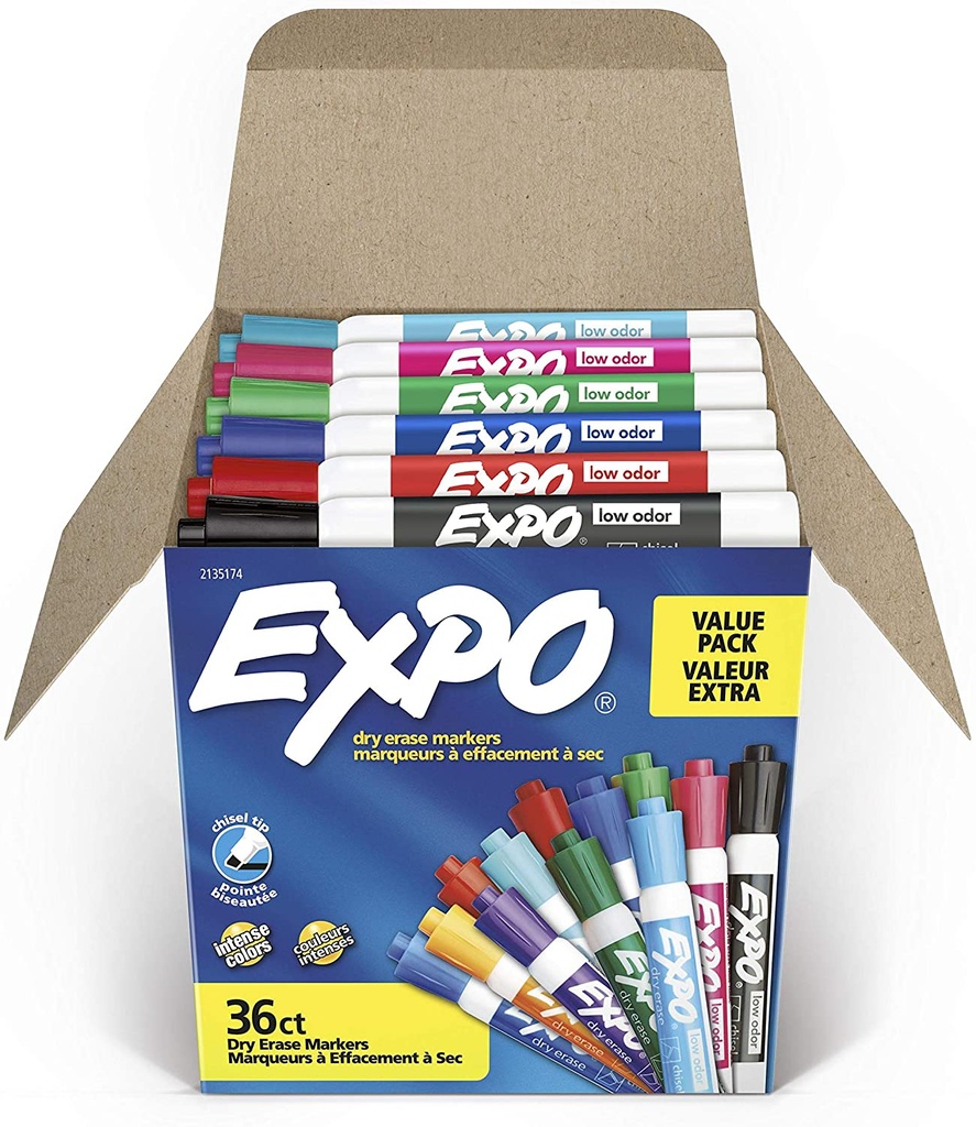 36 Color Expo Low Odor Chisel Dry Erase Markers