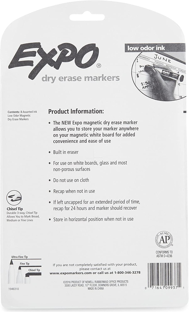8 Color Chisel Tip Expo Magnetic Dry Erase Markers