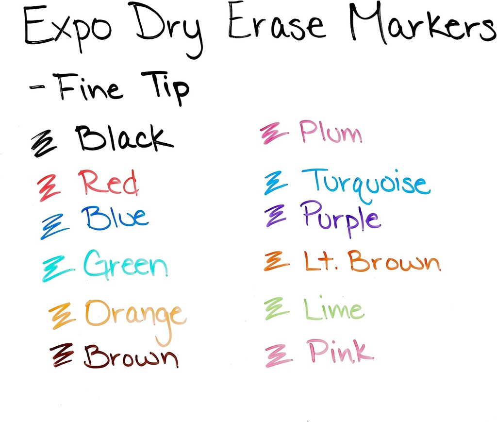 12 Color Fine Tip Expo Low Oder Dry Erase Markers