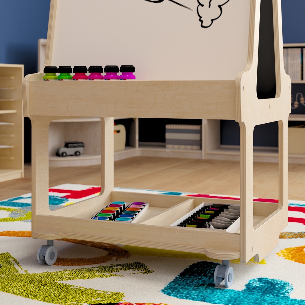 Wooden 2 Sided Art Station with Storage and Locking Caster Wheels