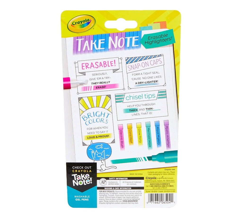 6ct Crayola Take Note Erasable Highlighters