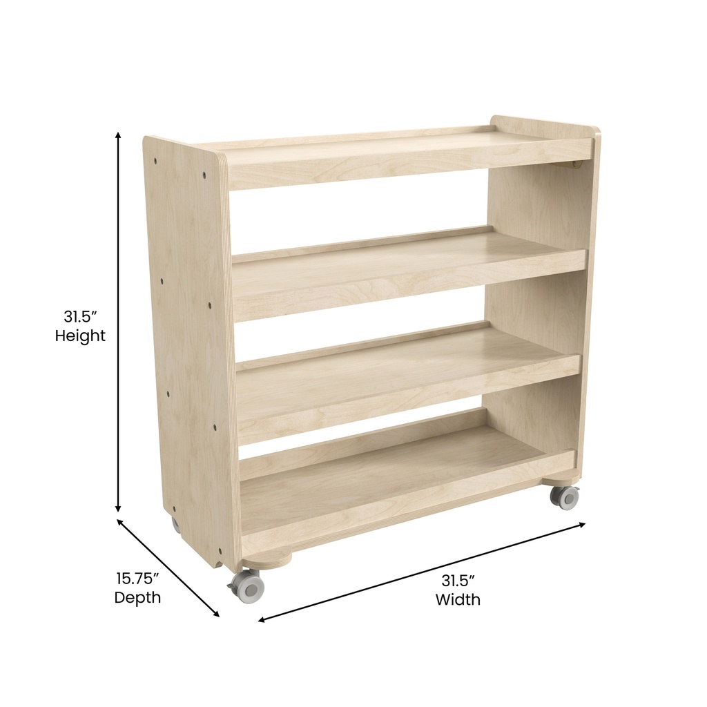 Wooden 4 Shelf Mobile Storage Cart with Locking Caster Wheels