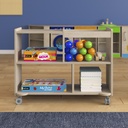 Double Sided Wooden 4 Compartment/1 Bin Mobile Storage Cart with Locking Caster Wheels