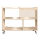 Double Sided Wooden 4 Compartment/1 Bin Mobile Storage Cart with Locking Caster Wheels