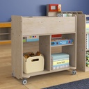 Double Sided Wooden 6 Compartment Mobile Storage Cart with Locking Caster Wheels