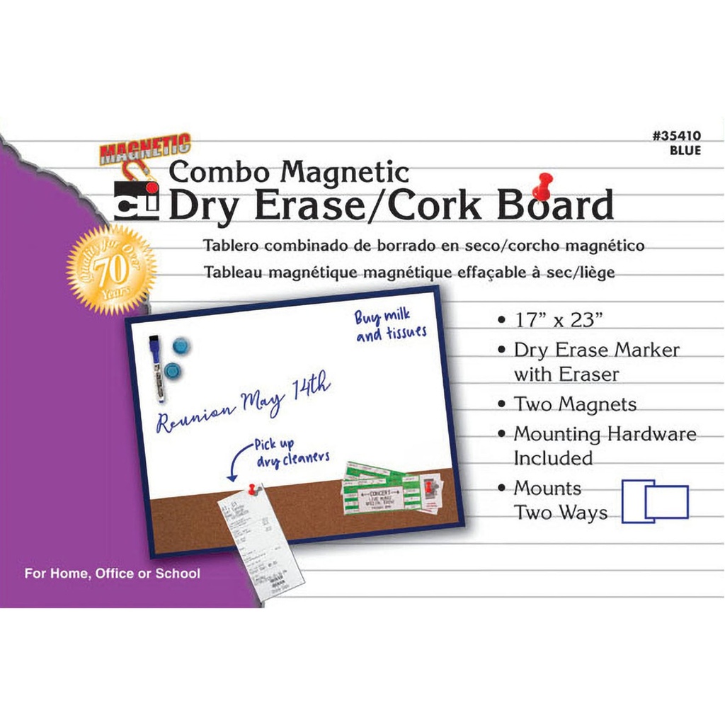 Magnetic Corkboard & Markerboard with Markers, Magnets & Eraser