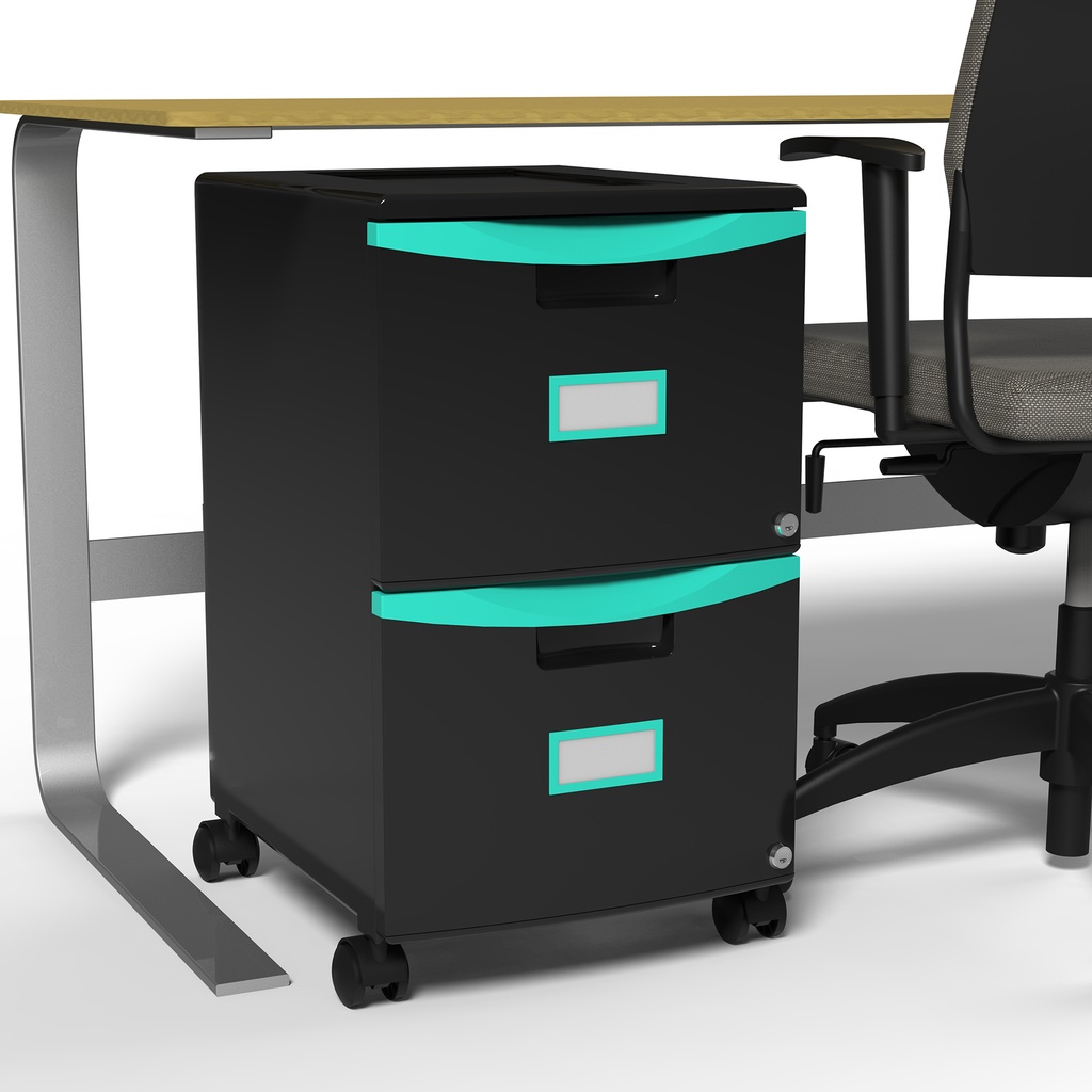2 Drawer Mobile File Cabinet with Lock Black and Teal