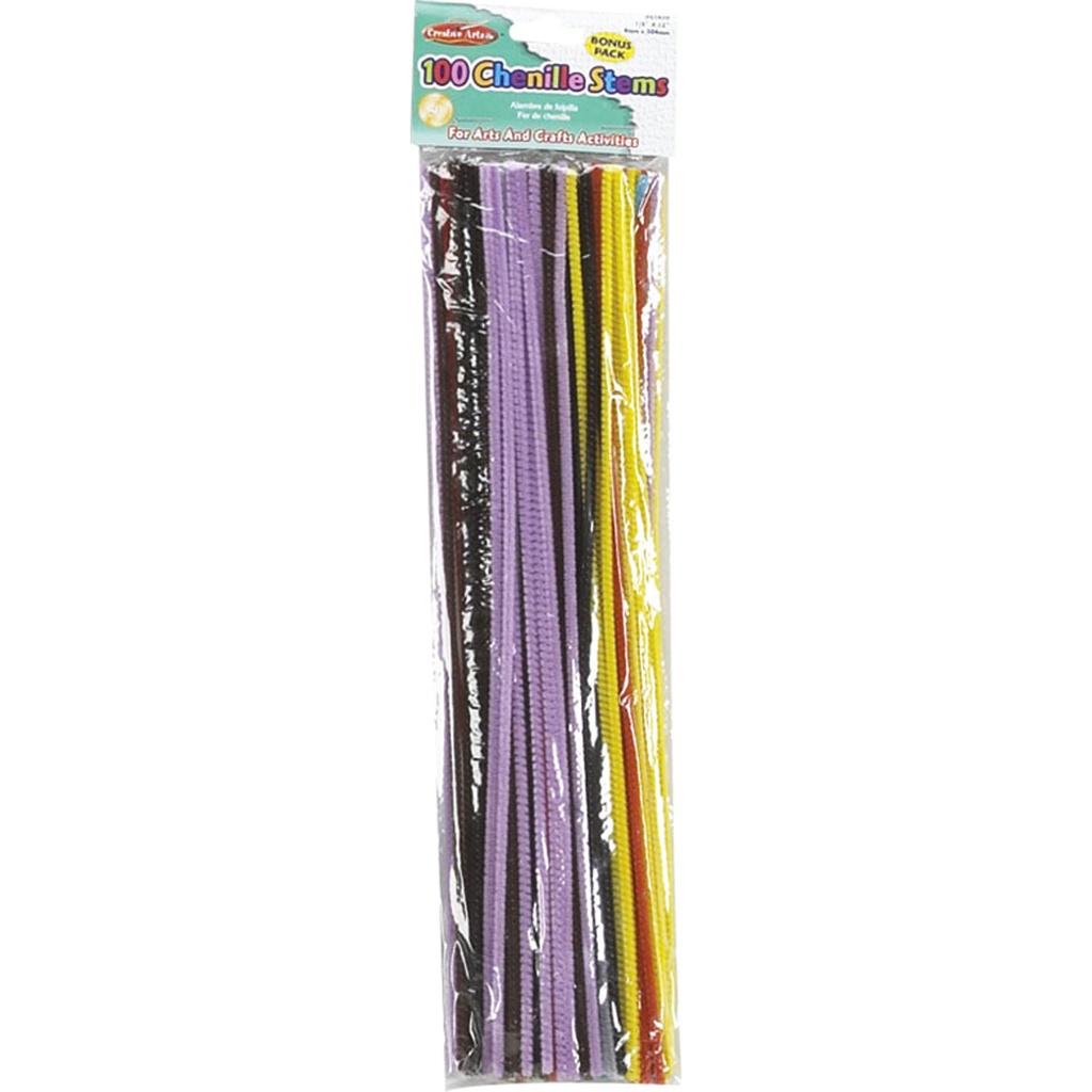 Creative Arts™ Chenille Stems, 4 mm/12", Assorted Colors, 100 Per Pack, 12 Packs