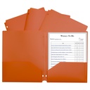 Two-Pocket Heavyweight Poly Portfolio Folder with Three-Hole Punch, Orange, Pack of 25