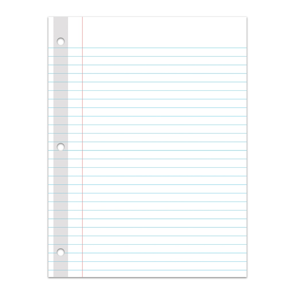 Reinforced 10.5" x 8" Wide Rule 3-Hole Punched Filler Paper 100 Sheets