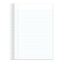 Reinforced 10.5" x 8" Wide Rule 3-Hole Punched Filler Paper 100 Sheets