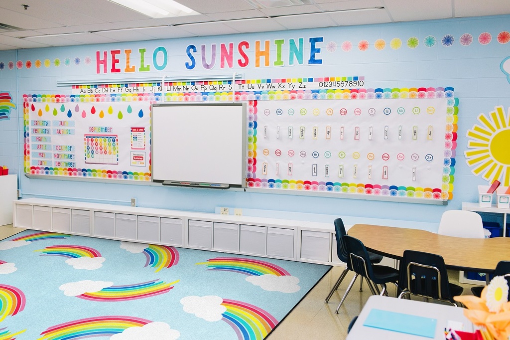 Schoolgirl Style Hello Sunshine Whimsical Rainbows 5' X 7'6" Rectangle Carpet 