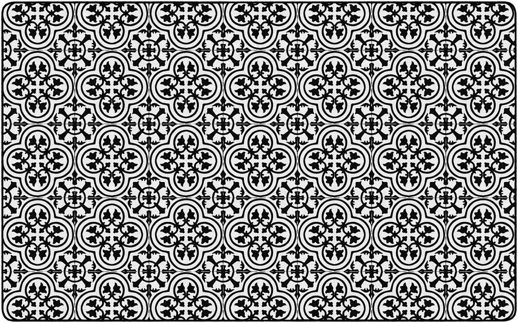 Schoolgirl Style Simply Stylish Black & White Tile  7'6" X 12' Rectangle Carpet 