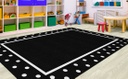 Simply Stylish Tropical Black & White Polka Dot Border 5' X 7'6" Rectangle Carpet