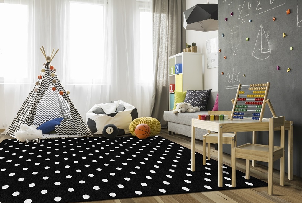 Black White & Stylish Brights Small Black & White Polka Dots 5' X 7'6" Rectangle Carpet