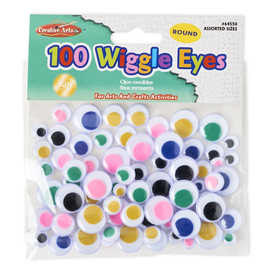 Creative Arts™ Wiggle Eyes, Round, Assorted Sizes & Colors, Bag of 100