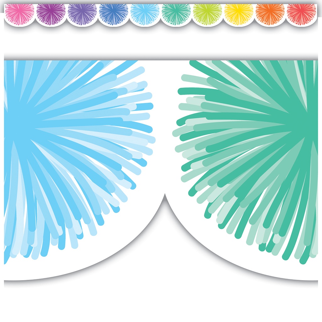 Colorful Poms Scalloped Die-Cut Border Trim, 35 Feet