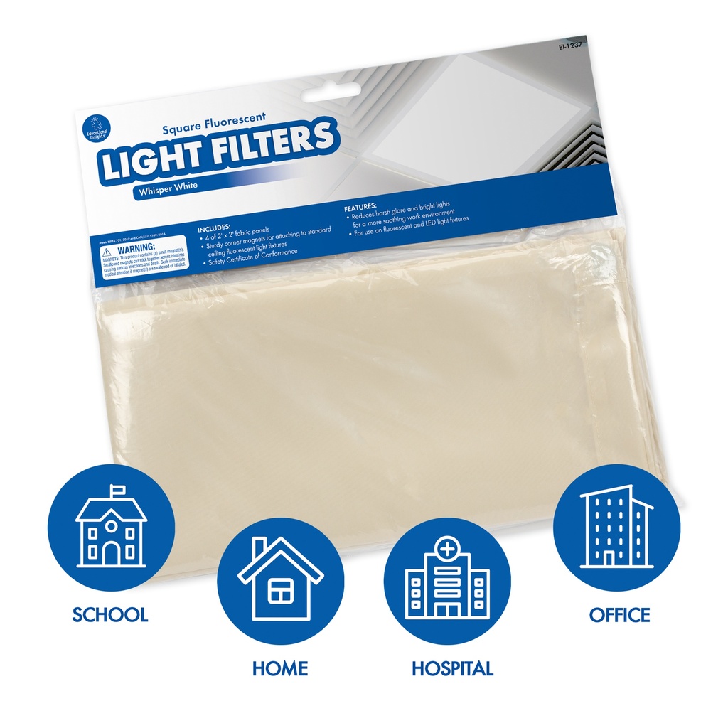 Classroom Light Filters, 2' x 2', Whisper White, Set of 4