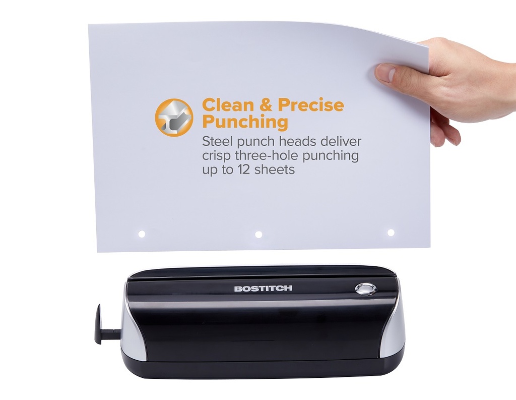 Electric or Battery 3 Hole Paper Punch 12 Sheet Capacity