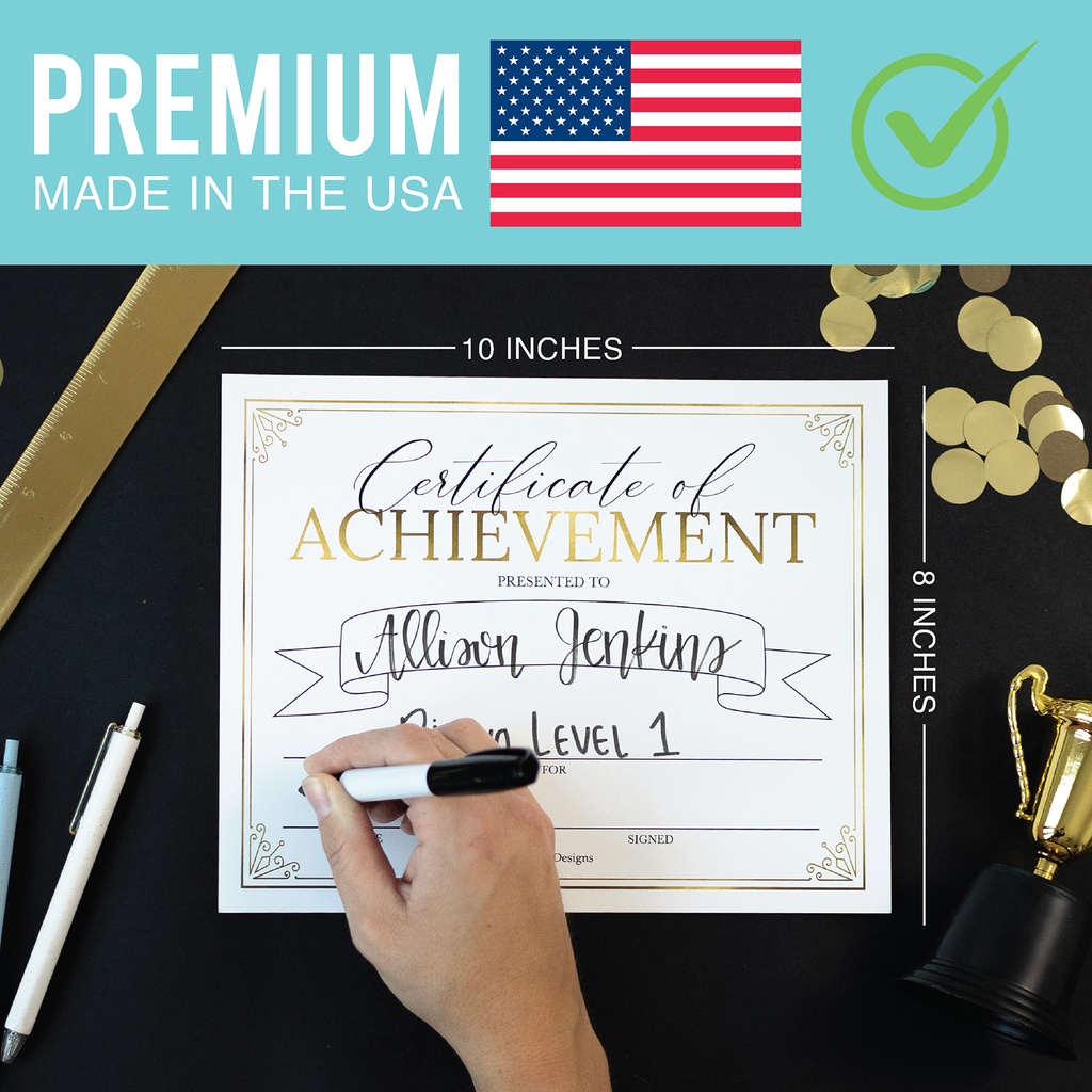 Elegant Gold Award Certificates of Achievement for Students, Set of 25