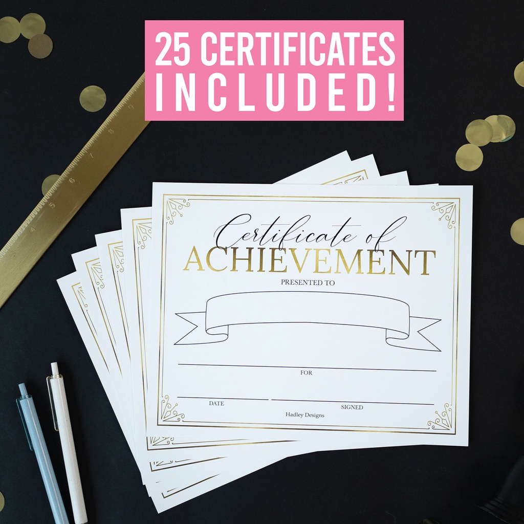 Elegant Gold Award Certificates of Achievement for Students, Set of 25