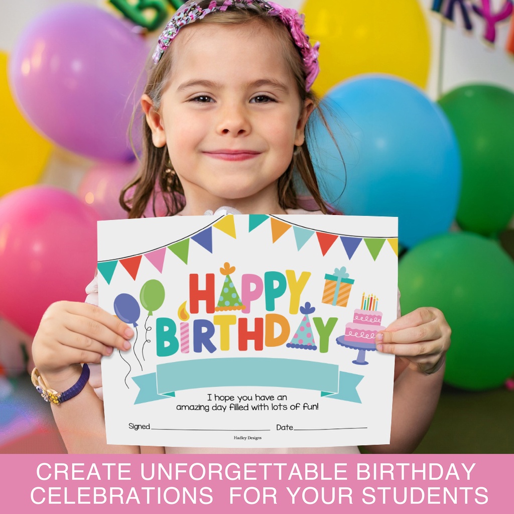 Colorful Happy Birthday Certificates For Students, Set of 25