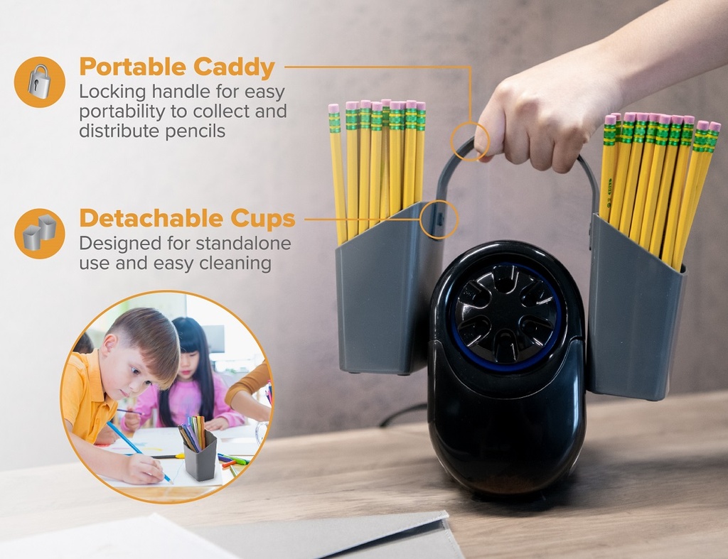Antimicrobial Electric Pencil Sharpener Caddy with Handle 