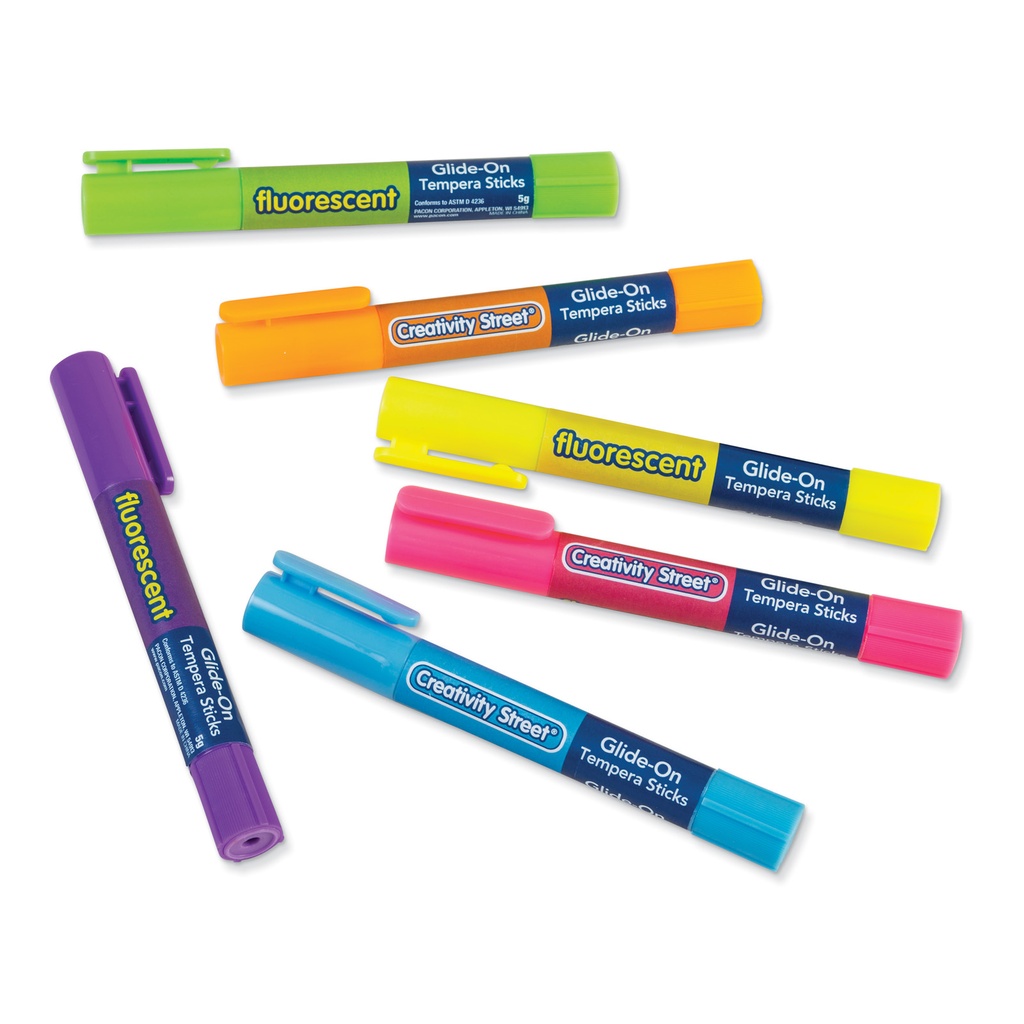Assorted Fluorescent Colors Glide-On Tempera Paint Sticks 6 Count