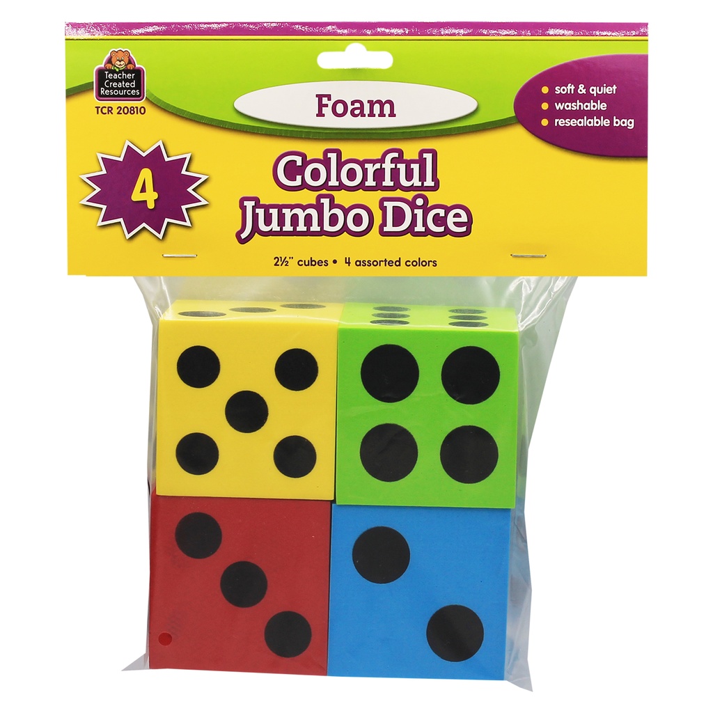 2 1/2" Foam Colorful Jumbo Dice Pack of 4