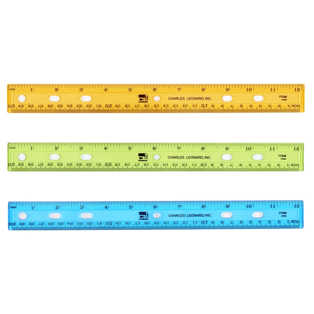 Translucent Assorted Plastic 12" Rulers Pack of 36