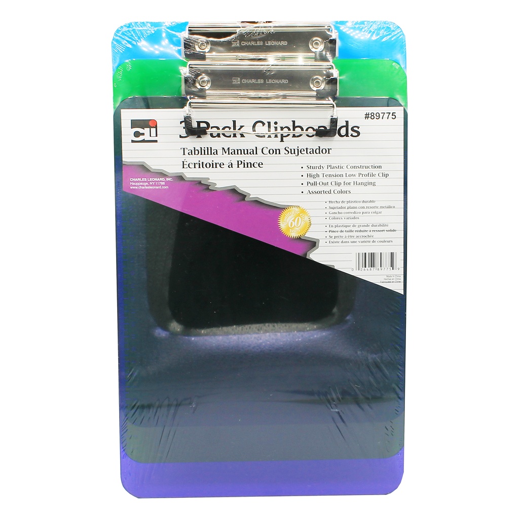 Assorted Neon Colors Translucent Letter Size Plastic Clipboards Pack of 3