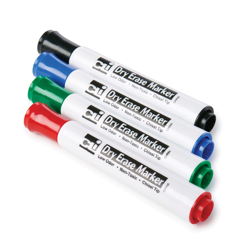 Assorted Low Odor Chisel Tip Barrel Style Dry Erase Markers Pack of 4
