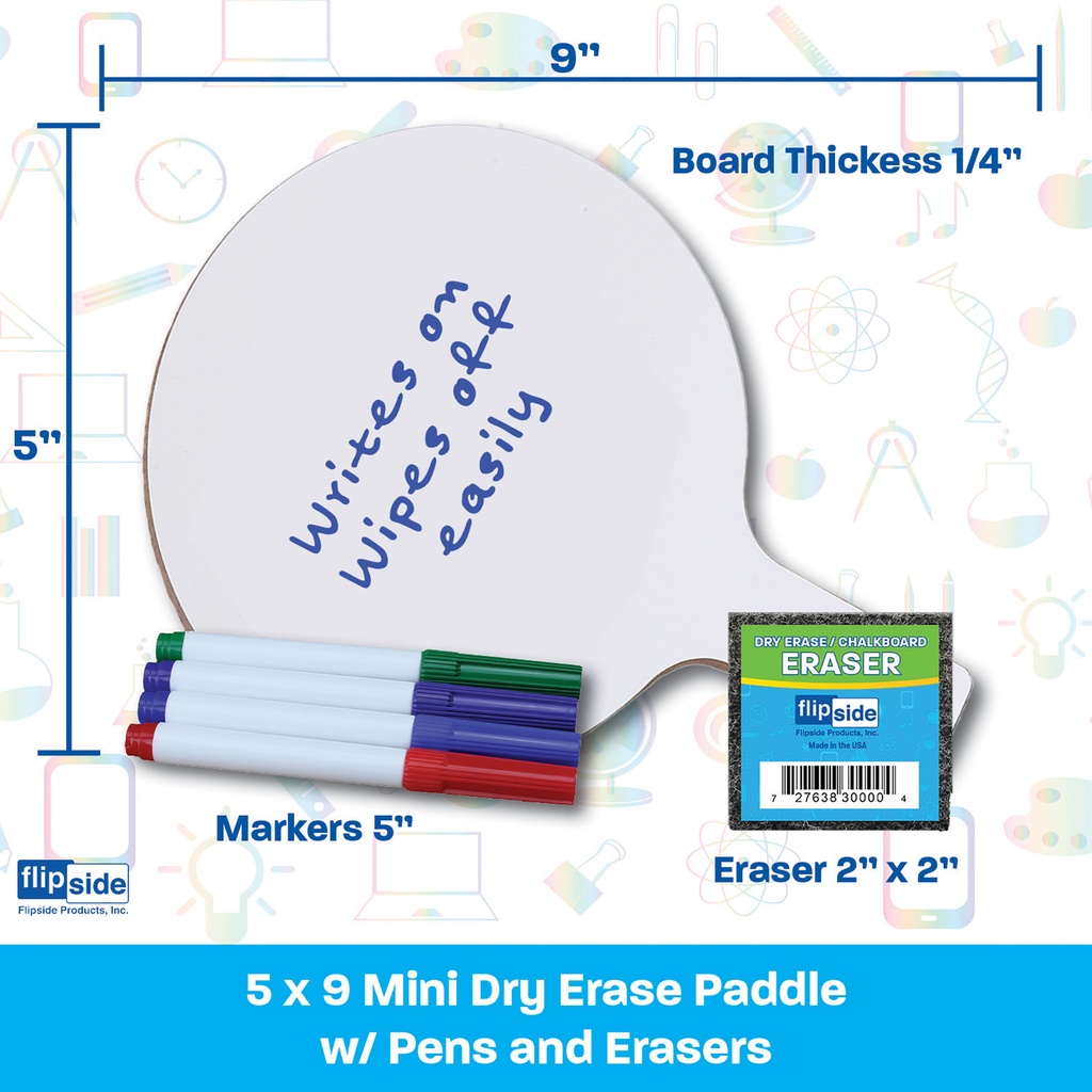 Mini Dry Erase Answer Paddles with Colored Pens and Erasers Class Pack of 12