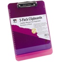 Assorted Neon Colors Translucent Letter Size Plastic Clipboards Pack of 3