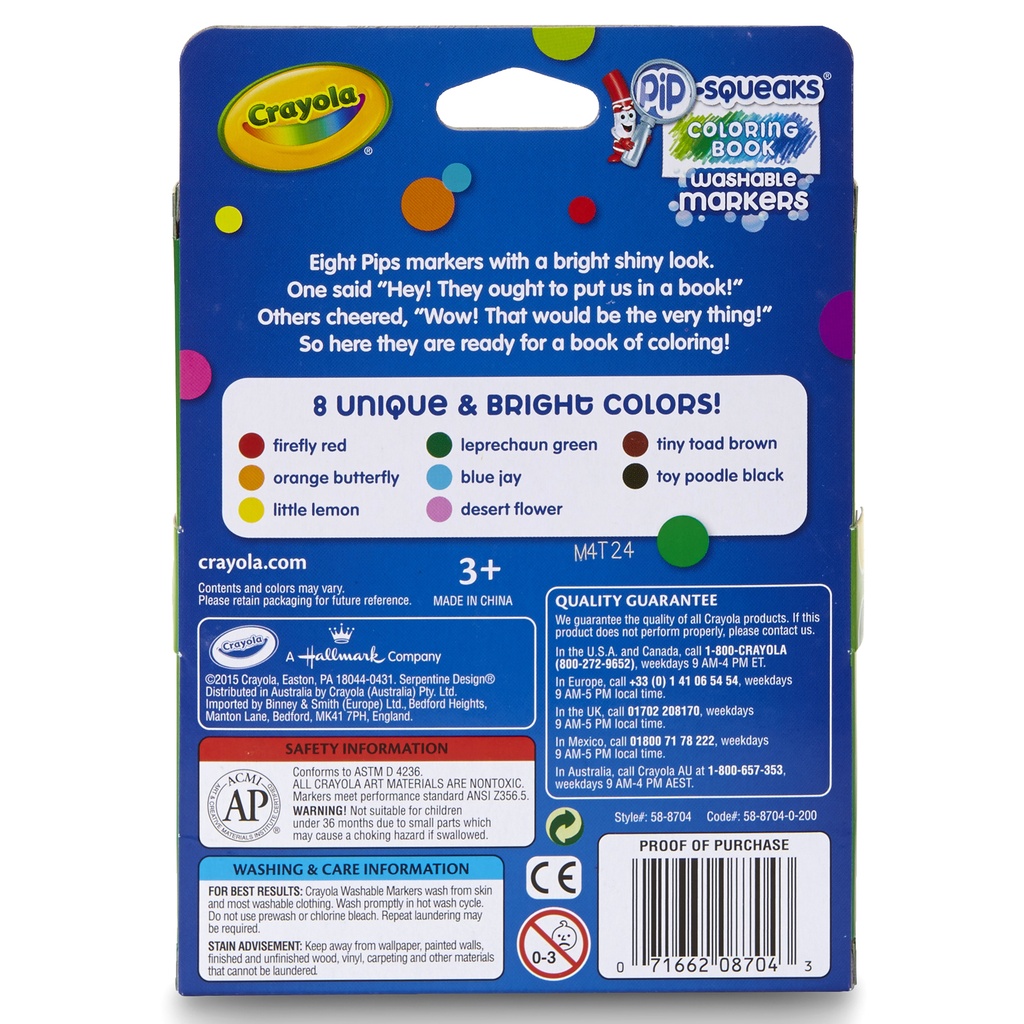 Pip Squeaks Washable Coloring Book Markers Pack of 8