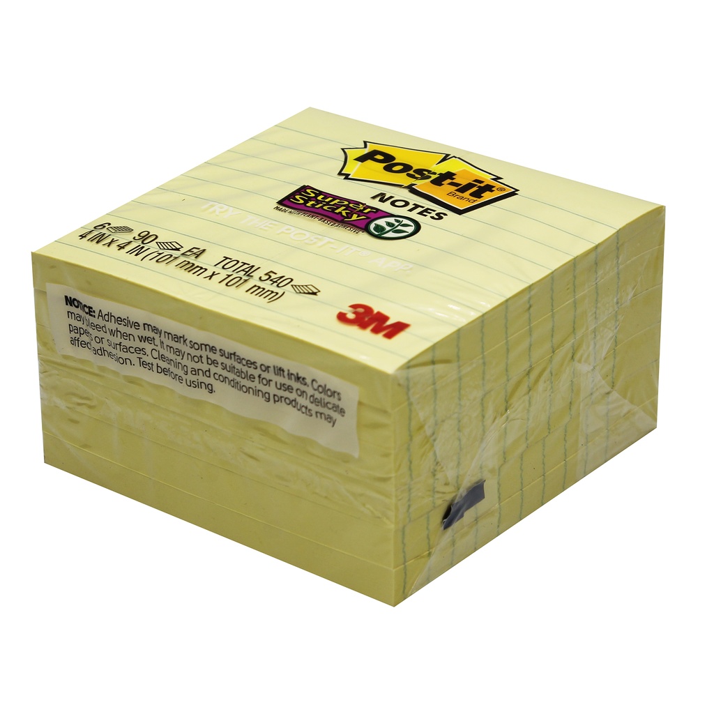 Lined Canary Yellow 4" x 4" Super Sticky Notes 6 Pads