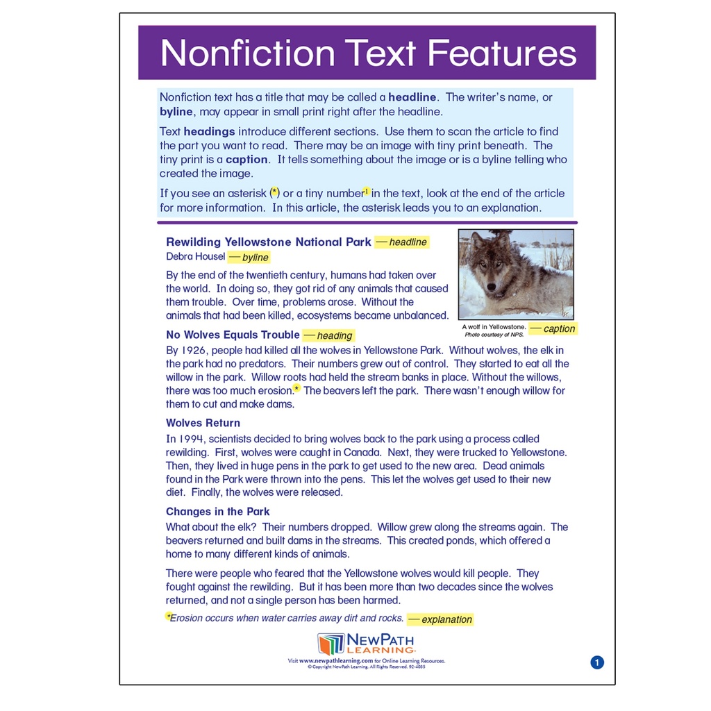Nonfiction Text Features Learning Center Grades 3-5