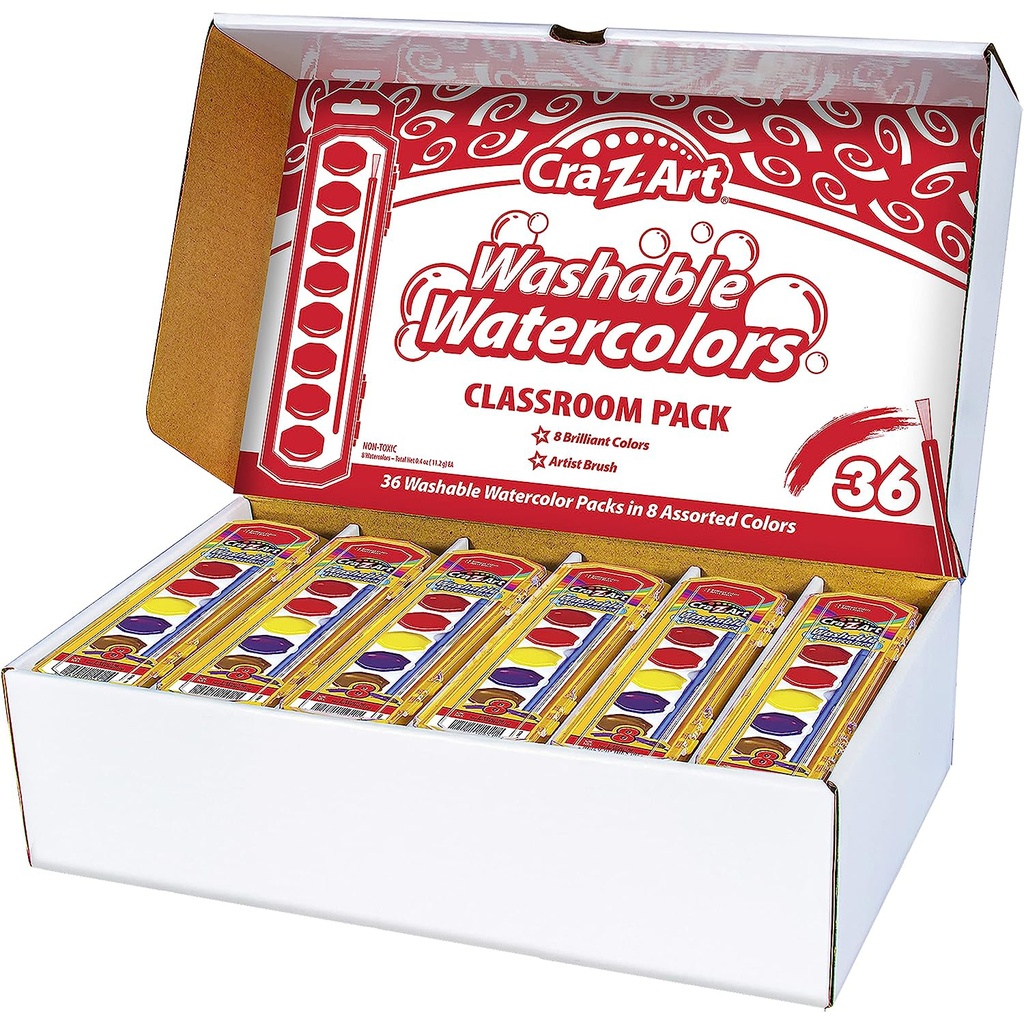 Washable Watercolors Classroom Pack 36 Count in 8 Colors